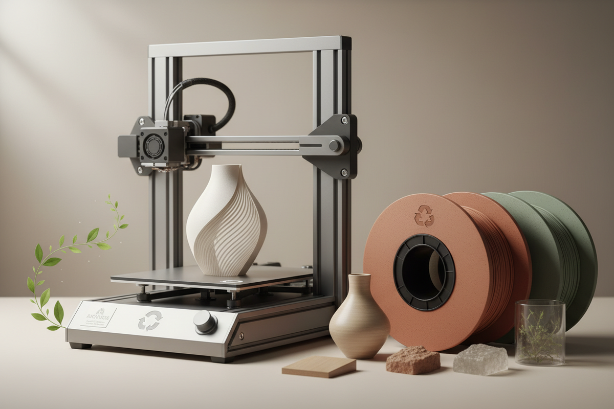 Generate a picture of "Material and impact" around 3D printing